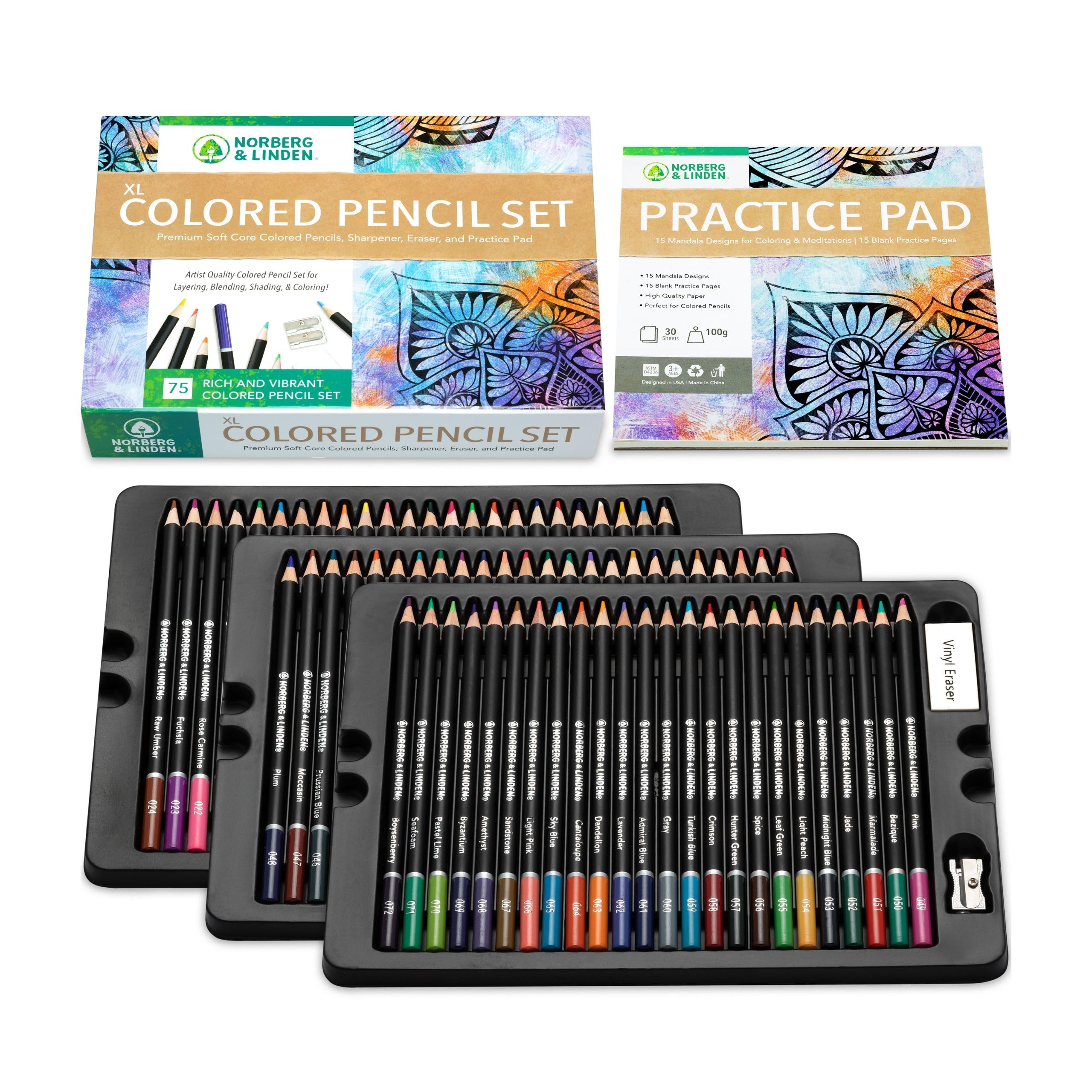 XL Colored Pencil Set W/ 72 Soft Core Coloring Pencils, 30 Page Sketch Pad, Vinyl Eraser & Sharpener For Drawing, Sketching, Shading, Layering, and Blending, Art Supplies for Adults and Teens