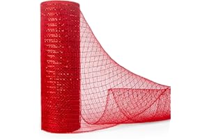 Ribbli Metallic Mesh Ribbon, 10 Inch x 30 Feet, Red Foil Mesh for Wreaths, Swags & Christmas Tree Decoration