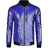 Lars Amadeus Men's Varsity Jacket Halloween Party Disco Shiny Sparkly Glitter Bomber Sequins Jacket