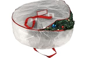 Elf Stor (White) Storage Bag-30” Round-Protect Holiday, Easter, Fall & Christmas Artificial Wreaths & Garland-Zippered Tote with Handles, (L) 30” x (W) 30” x (H) 10
