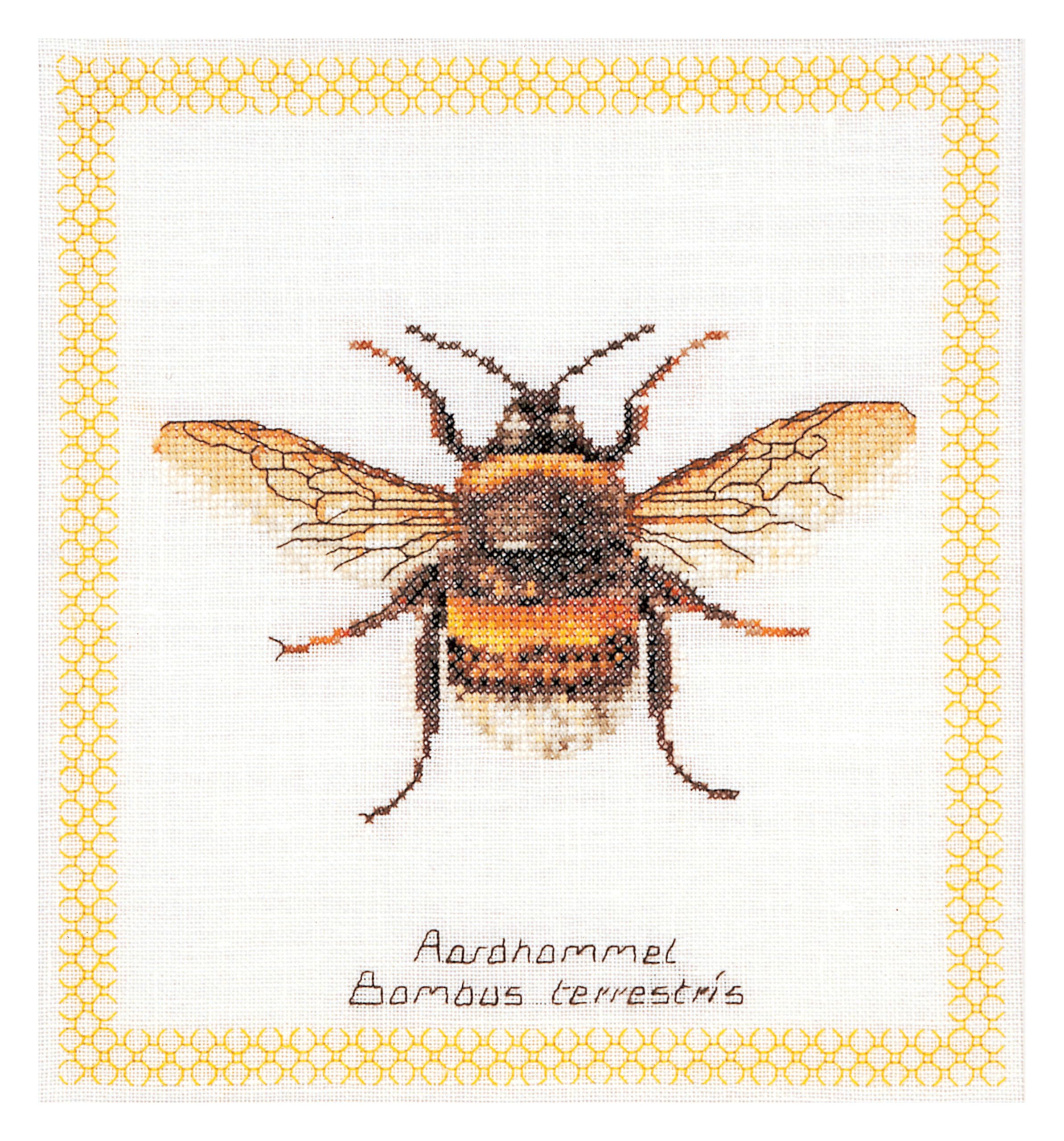 Thea Gouverneur - Counted Cross Stitch Kit - Bumble Bee - Aida - 16 Count - Embroidery Kit for Adults - DMC Embroidery Threads and Other Cross Stitch Supplies Included - 3018A