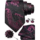 GUSLESON 8cm Paisley Tie Set for Men Necktie Lapel Pin Pocket Square Cufflinks Set for Men