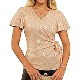 GRACE KARIN Womens Sequin Tops 2025 Ruffle Sleeve Sparkly Shirt, Glitter Party Blouses Dressy Concert Disco Outfits