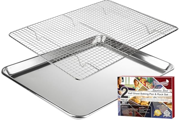 KITCHENATICS Half Sheet Pan Rack Set Rust Free Roasting Tray 13x18 Inches | Aluminum baking tray and stainless steel wire rac