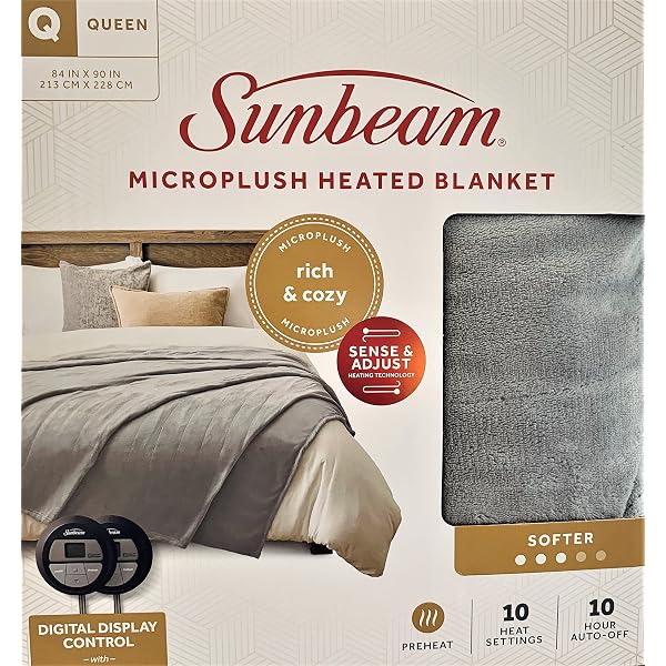 Amazon.com: Sunbeam - Queen Size Heated Blanket Luxurious Velvet Plush with  2 Digital Controllers and Auto-off Feature - 5yr Warranty, Blue : Home u0026  Kitchen