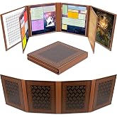 CASEMATIX DM Screen Faux Leather 8-Panel Deluxe GM Screen - Eight Panel Folding Game Master Screen with 2 Swinging Panels and Wet Erase Pockets for TTRPGs, Inserts Not Included, Brown