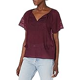 Lucky Brand Womens Embroidered Flutter Sleeve Top