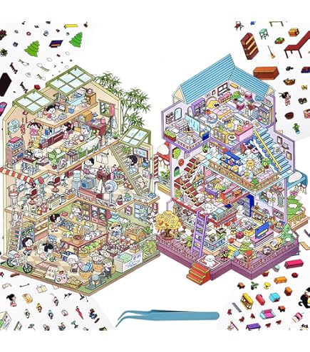 DSNJPZX 20 Sets DIY 3D Sticker Scene Collection Book For Kids Adults - Miniature Scene Stickers - Fun Room Sticker Book - Make Your Own House Stickers (Multicolor-3