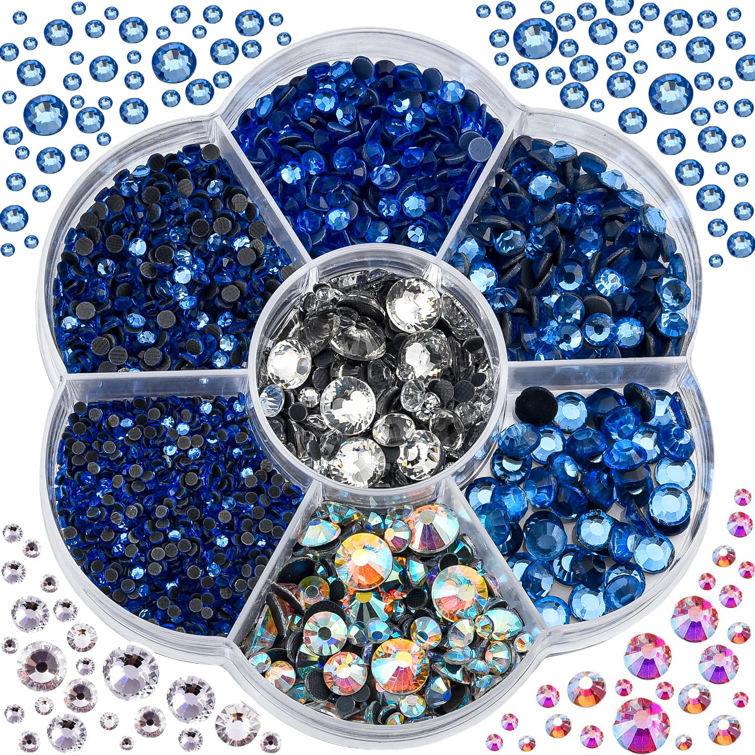 Blinginbox Hotfix Rhinestones, 3000pcs Clear Hotfix Gems Crystal Rhinestones for Clothes DIY Craft Sewing and Decorations, Round Mixed Sizes SS6-SS30 (Lt.Sapphire)