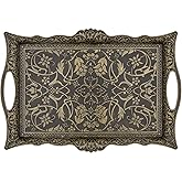 Alisveristime Ottoman Turkish Zamak Serving Tray with Traditional Motifs, Ideal for Coffee and Tea - Six Person Tray (14.5 x 9.85 in) (Antique Green)