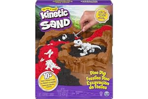 Kinetic Sand, Dino Dig Playset with 10 Hidden Dinosaur Bones, Play Sand Sensory Toys, Stocking Stuffers & Christmas Gifts for Kids Ages 6+