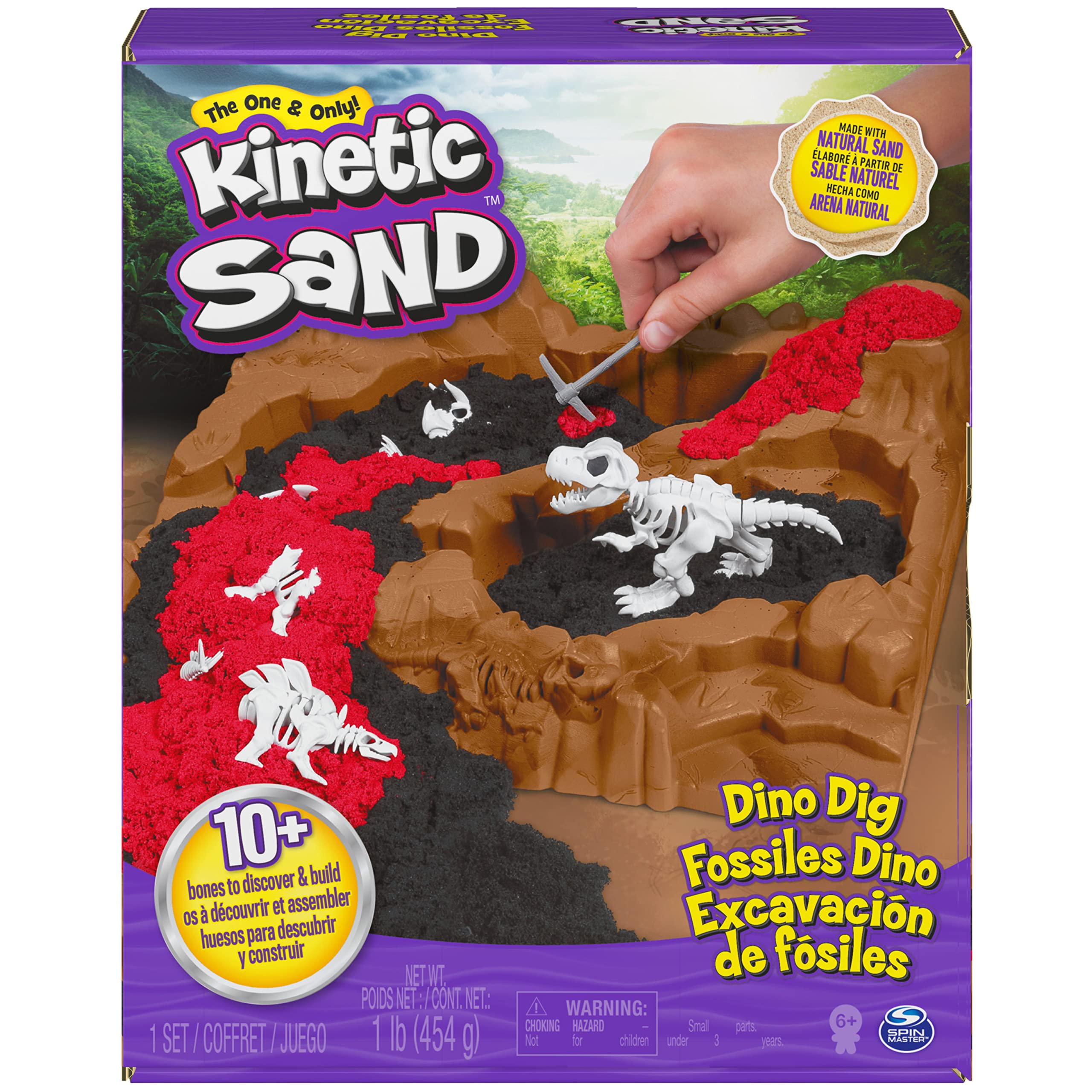 Kinetic Sand, Dino Dig Playset with 10 Hidden Dinosaur Bones to Discover, for Kids Aged 6 and Up