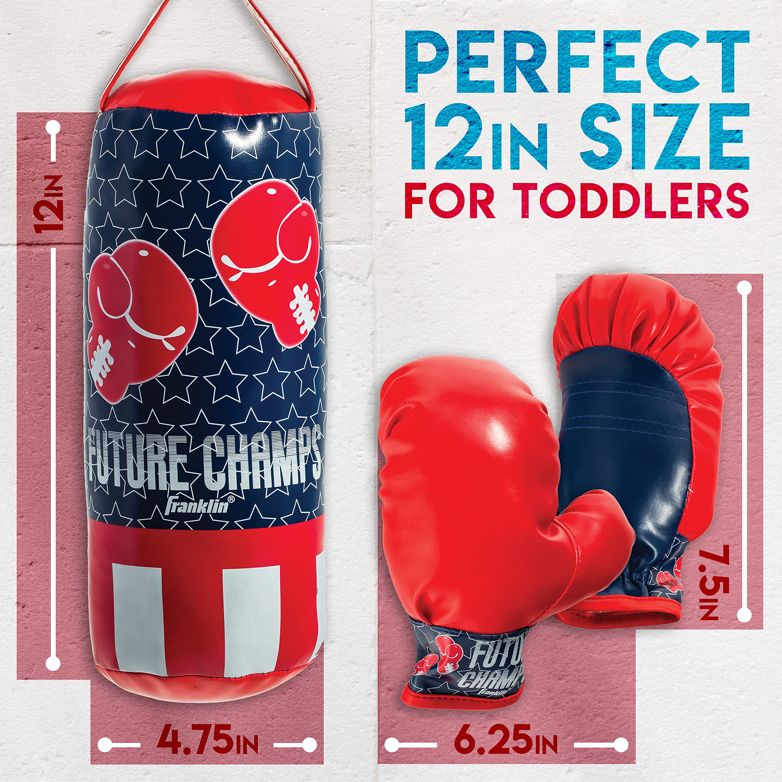 Franklin Sports Future Champs Kids’ Mini Boxing Set – Includes Kids’ Boxing Gloves – Punching Bag & Door Jam Bracket with Rope for Adjustable Punching Bag 4.75 x 4.75 x 12