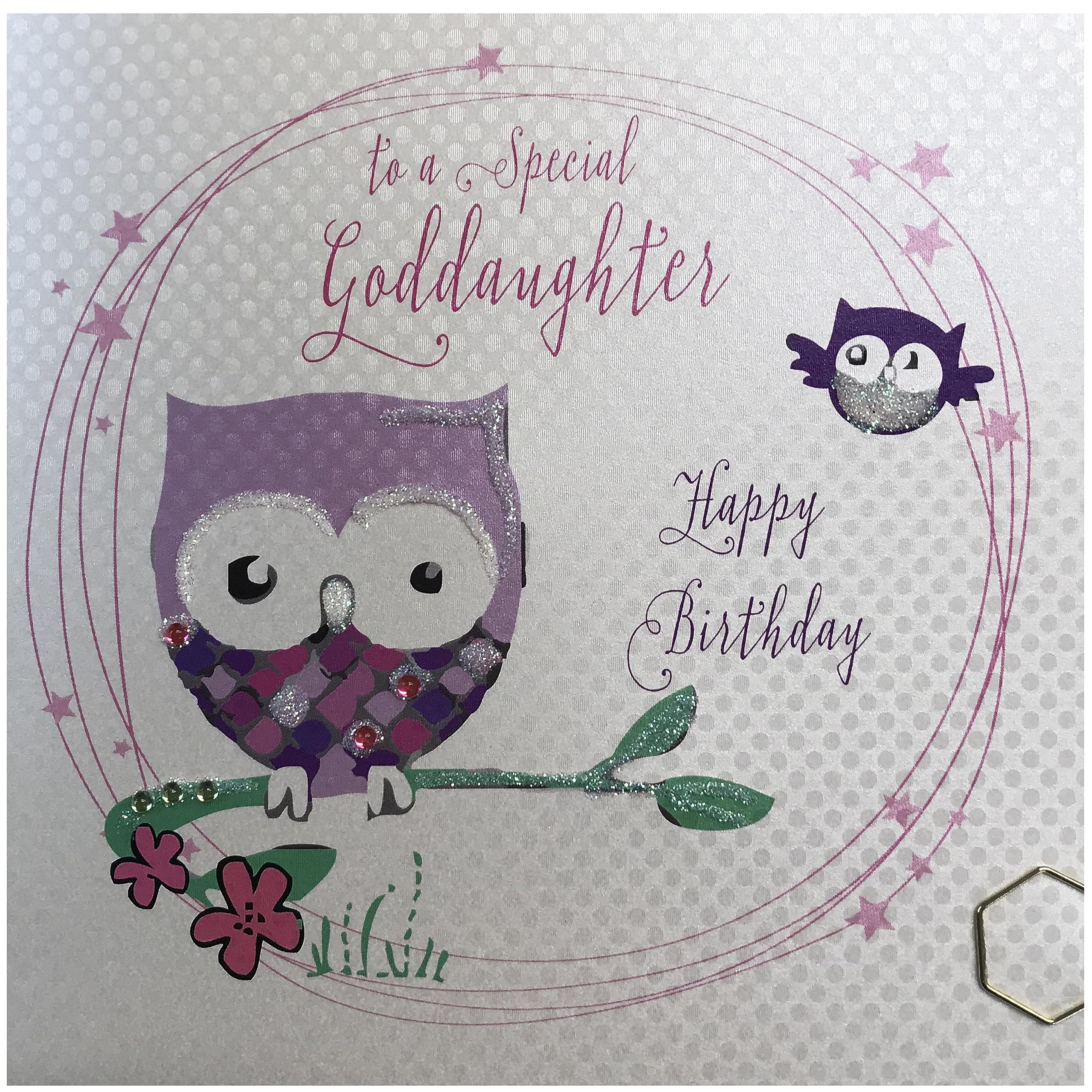 White Cotton Cards Owl To A Special Goddaughter Happy Birthday Handmade Birthday Card, BD41 NEW,16cm x 16cm