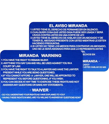 Miranda Rights Card Metal Laminated Miranda Rights & Phonetic Alphabet ...