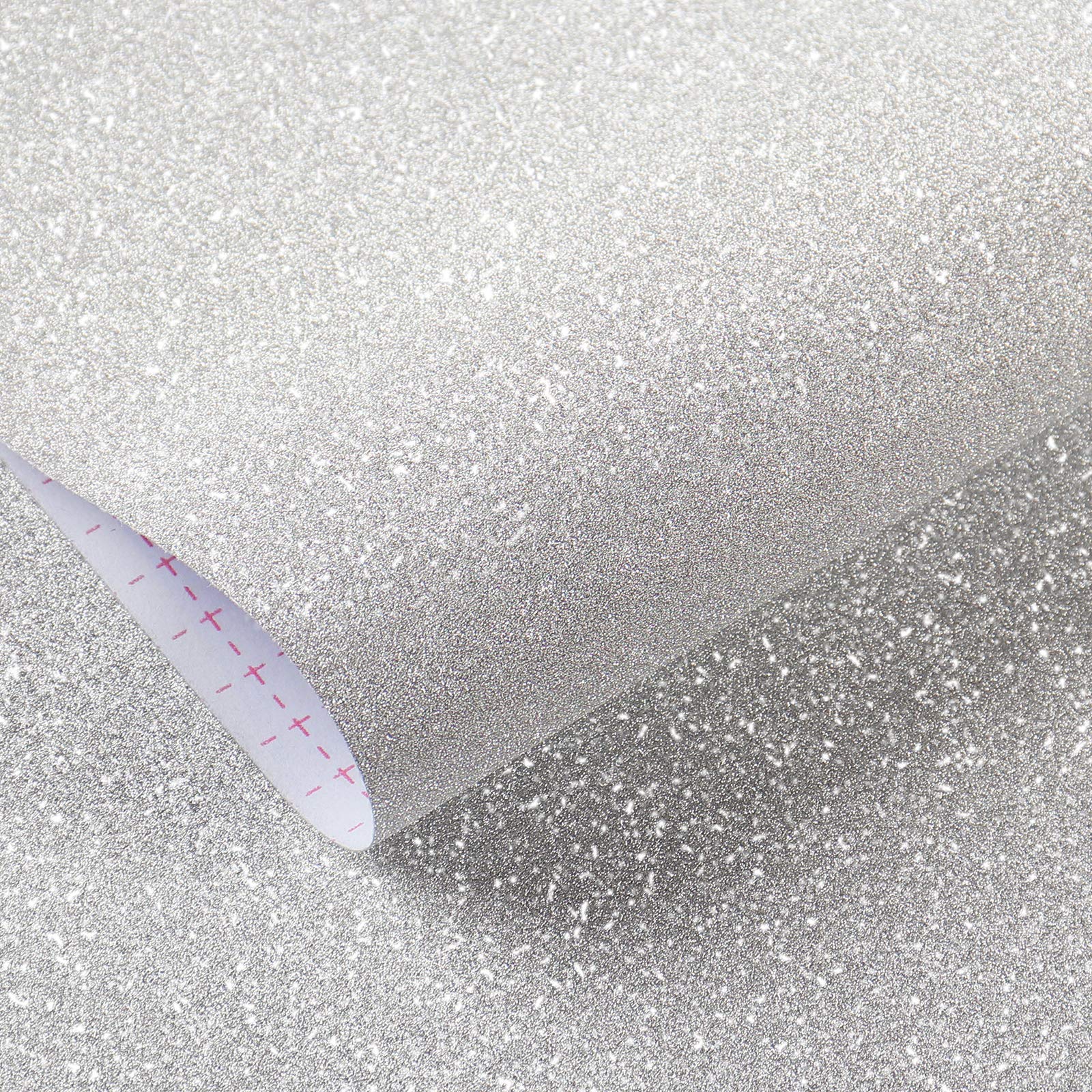 Livelynine Glitter Wallpaper Stick and Peel Glitter Contact Paper for Walls Dresser Counters Crafts Self Adhesive Silver Decor Removable Waterproof White Vinyl Cardstock 15.8x78.8