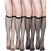 Geyoga 4 Pairs Women's Fishnet Knee High Stockings Lace Hollow out Women's Calf Socks Ankle Sheer Socks