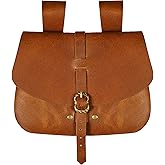 Mythrojan Medieval Leather Belt Pouch Vintage Waist Bag for LARP, Renaissance Fairs, Costumes, Cellphone Holder, Travel Wallet, Fanny Pack, Holster Purse Durable & Stylish Pouch - Brown, 6.2” x 7”
