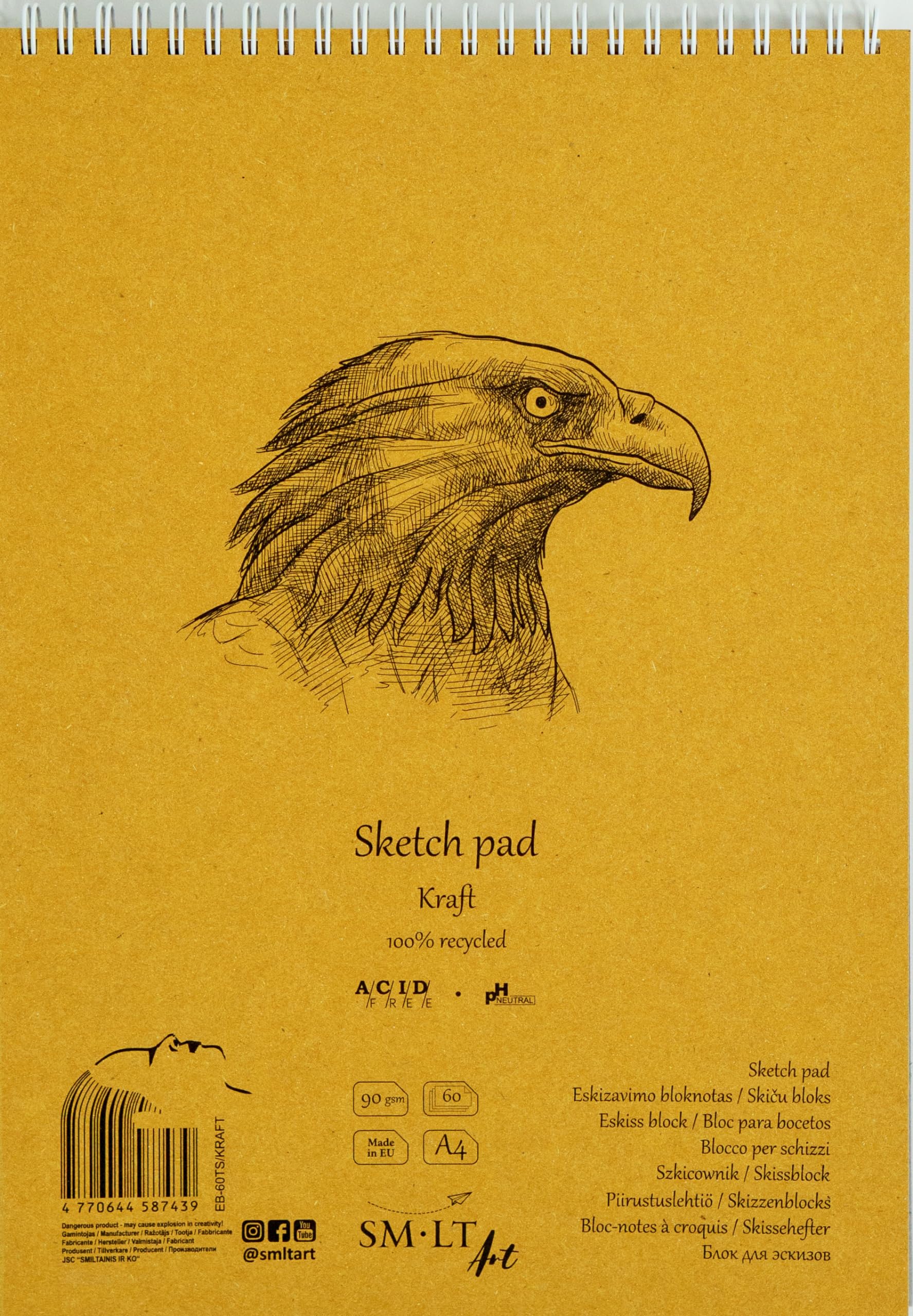 SM. LT 60TS/Kraft Authentic Line A4 Sketch Pad 90gsm Corrugated Brown Kraft Kraft Paper – 60 sheets perforated with Double Spiral Recycled