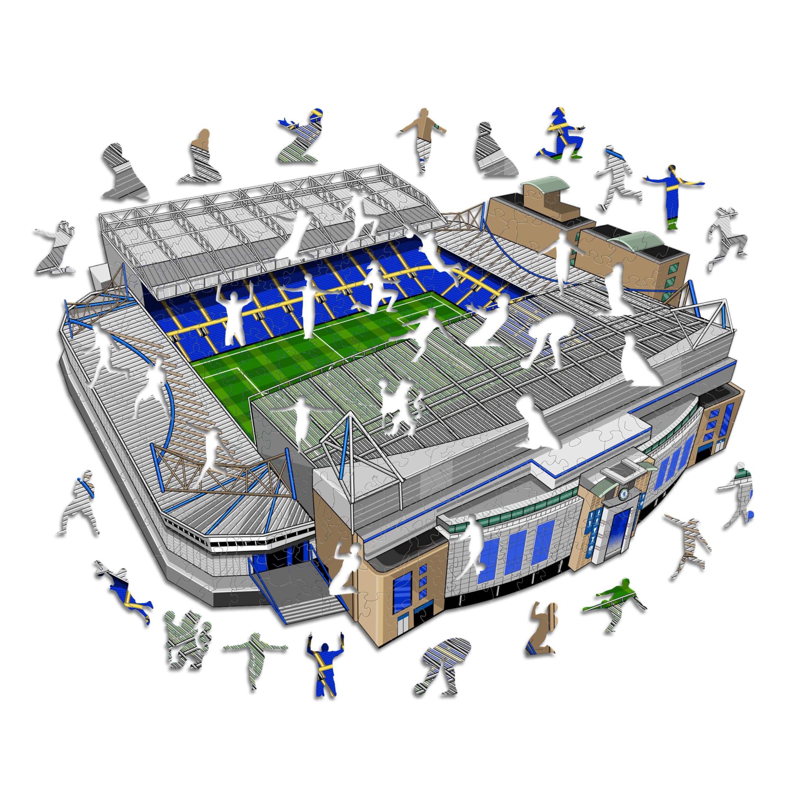 Iconic Puzzles - Chelsea FC Stamford Bridge, 100% eco-sustainable wooden puzzle with official license, size M, 270 pieces, jigsaw for children and adults