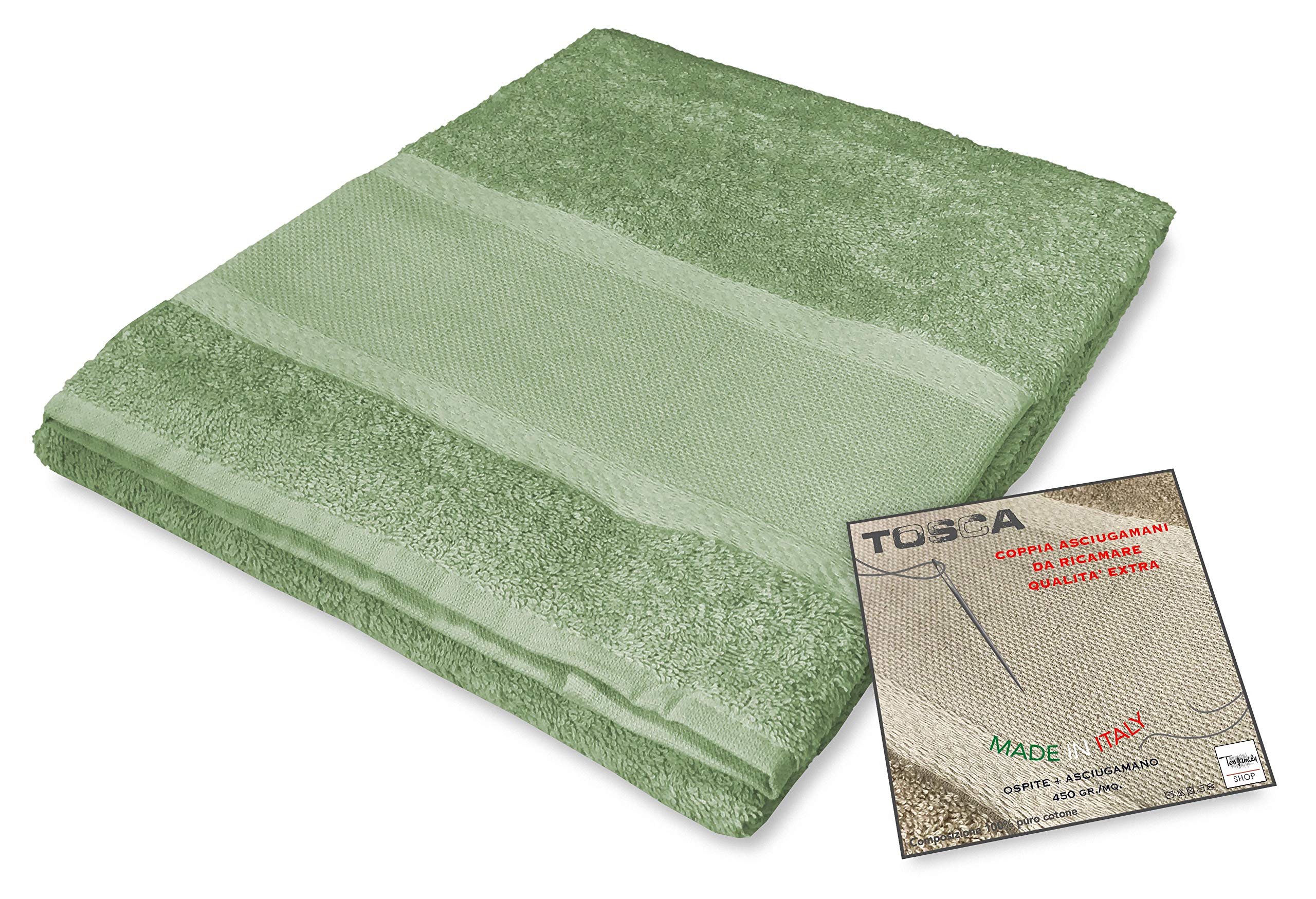 tex family Tosca Sponge Towel Set © Aida Canvas to Embroider Cross Stitch 1+1 Face and Guest - Green
