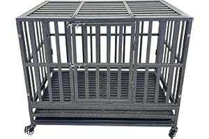 Xanyi qin Heavy Duty Dog Crate Made of Thick Material, Specially Reinforced Metal Kennel Playpen, with Two Prevent Escape Lock, Large Dogs Cage with Wheels (48in)