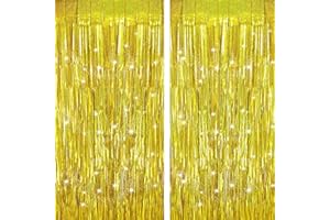 DOMMARE Gold Backdrops Curtains Christmas Party Decorations, Tinsel Streamers for 30th Birthday Decorations, Photo Booth Props for Wedding, Baby Shower, 2Pack 3.28X6.56Ft