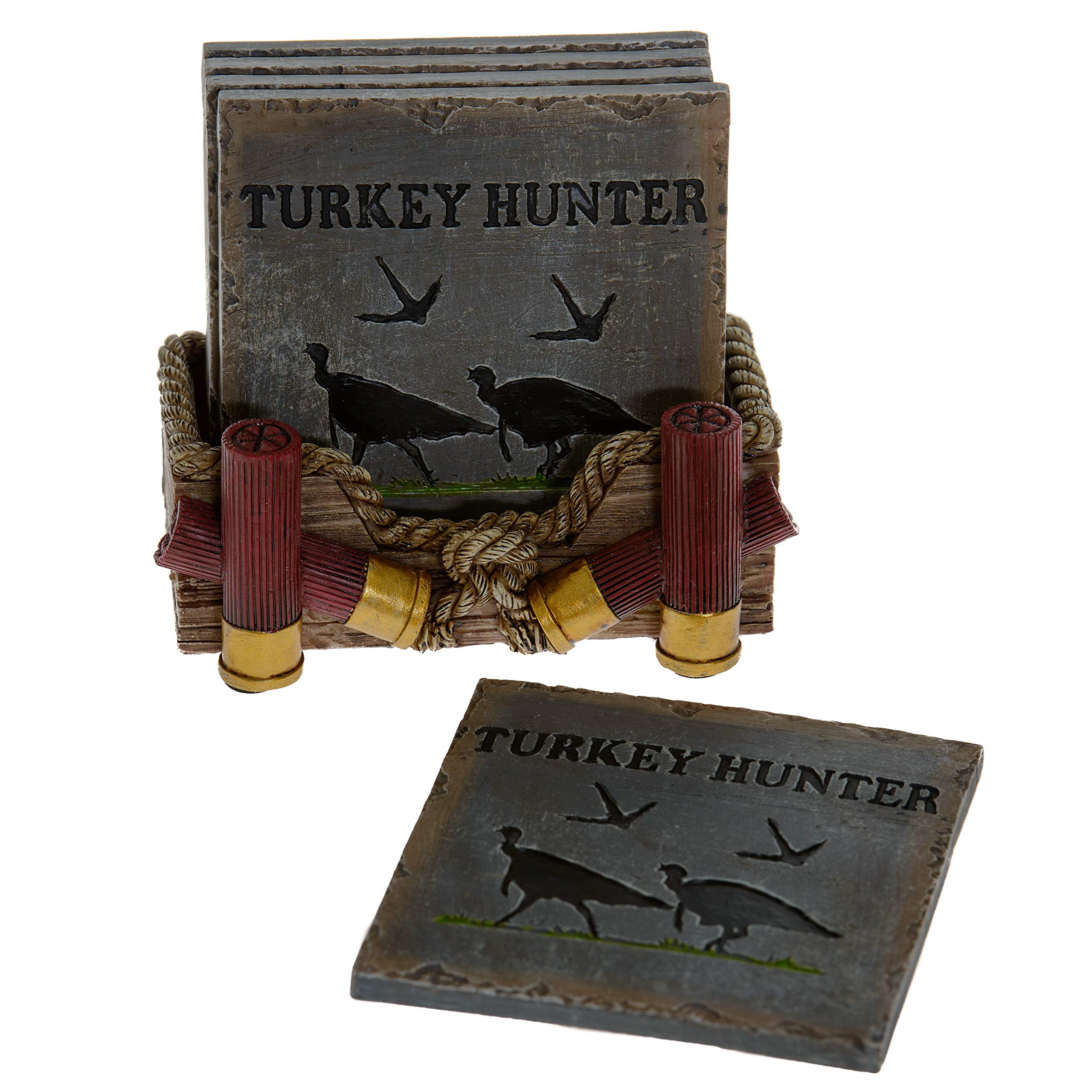 Pine Ridge Buckshot Absorbent Coaster Set with Holder - Table Coasters Home Decors for Drinks - Rustic Turkey Hunter Country Coaster Decoration