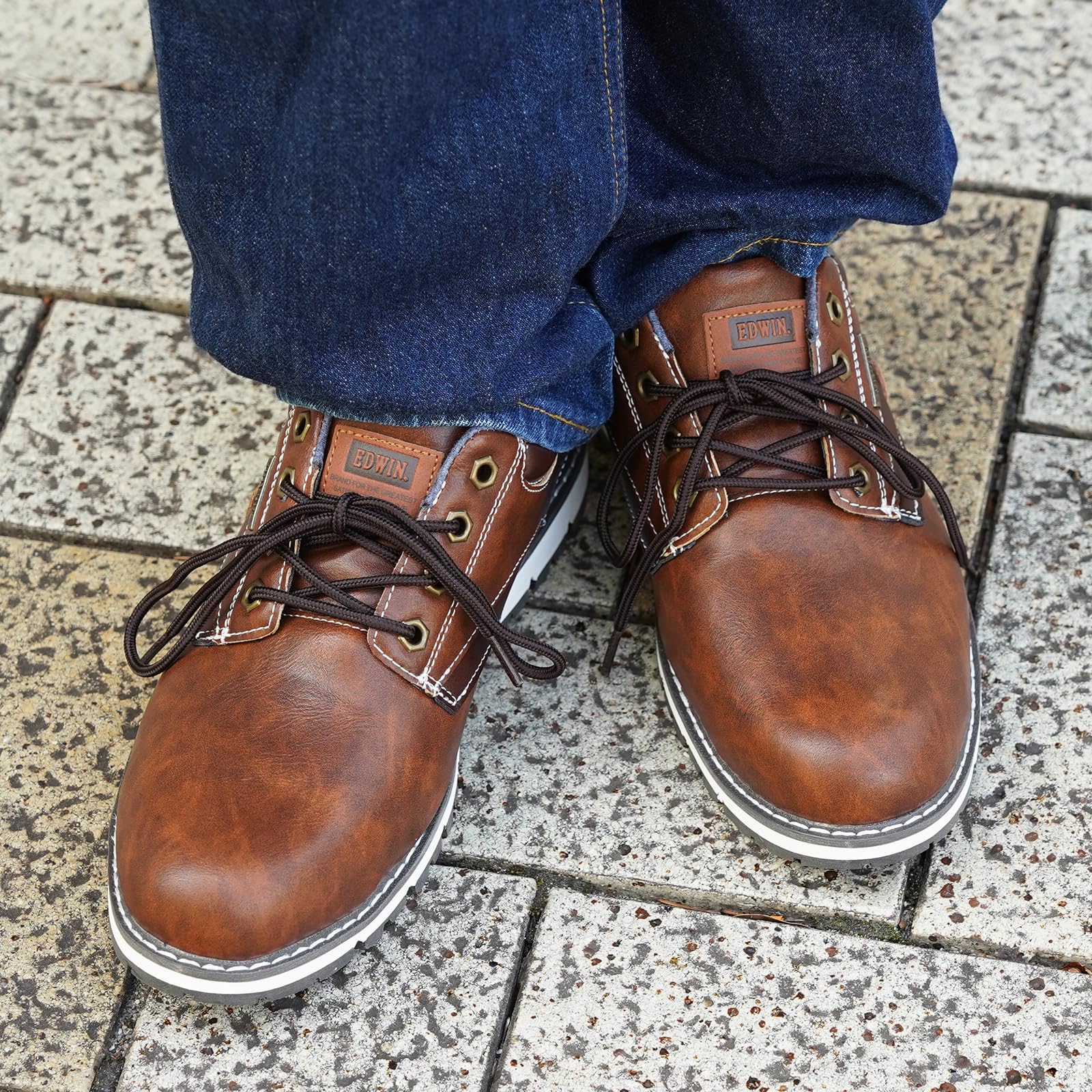 EDWIN(エドウィン) メンズ スニーカー シューズ プレーンデザイン ビジカジ カジュアル 靴ひも おしゃれ 防水 防滑 軽量 シンプル 3E 幅広 ふかふか クッション 足への負担を軽減カジュアルスニーカー
