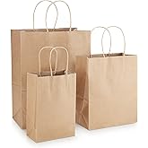 Kslong 75 Pack Brown Kraft Gift Bags with Handles, Natural Plain Kraft Paper Shopping Bags Bulk for Retail Business, Grocery, Merchandise, Craft, Birthday, Wedding, Party Favors in 3 Sizes
