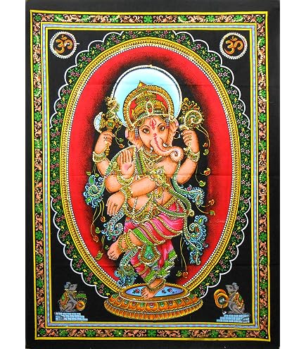 Crafts Of India Arazzo Da Parete In Cotone Batik - Dea Gayatri Con Paillettes - 40x30 Cm (Senza Cornice)