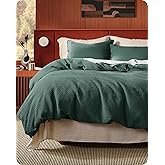 Bedsure Cotton Duvet Cover Queen - 100% Cotton Waffle Weave Forest Green Duvet Cover Queen Size, GentleSoft™ and Breathable Bedding Set for All Season, 3 Pieces, 90"x90"