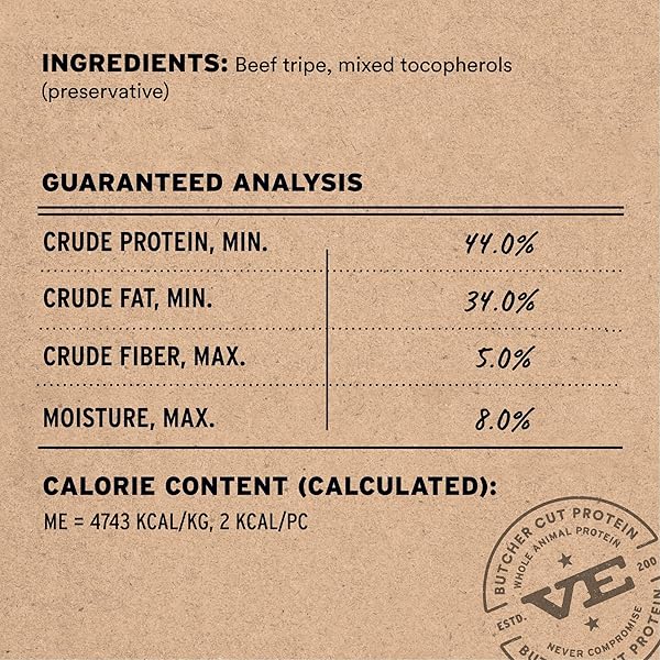 VITAL ESSENTIALS BEEF TRIPE BITES DOG TREATS, 2.3 OZ | FREEZE-DRIED RAW | SINGLE PROTEIN | PREMIUM QUALITY HIGH PROTEIN TRAINING TREATS | GRAIN FREE, GLUTEN FREE, FILLER FREE