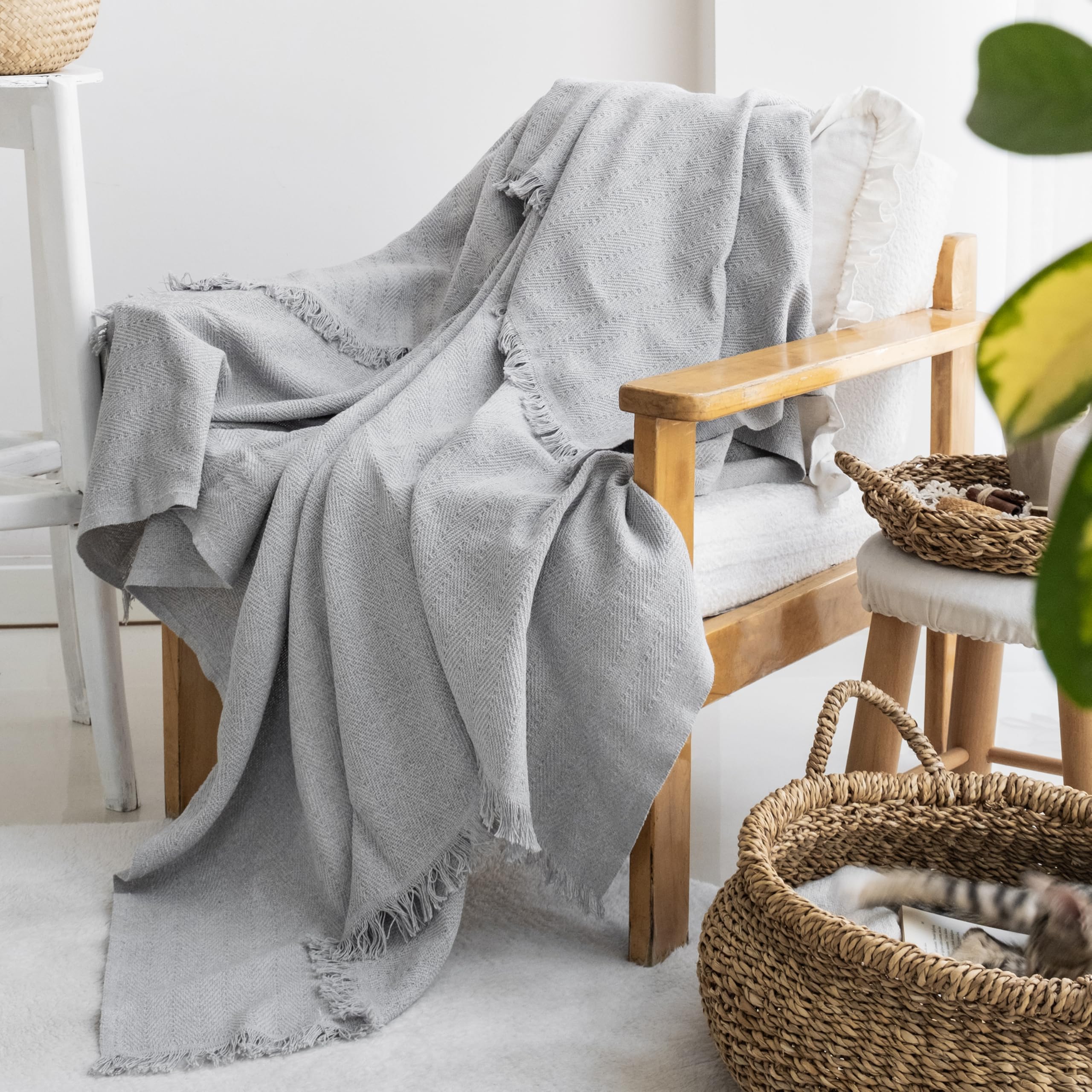 Milam London Cotton Throw Throws For Sofa | Soft Throws For Armchairs, Sofa, Settee | Single Bed Throw, Outdoor blanket, Grey - 170 x 200 cm