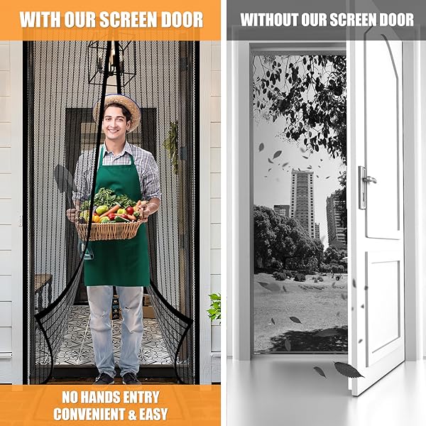 LIAMST MAGNETIC SCREEN DOOR – FITS 36′ X 80′, SELF SEALING, HEAVY DUTY, HANDS FREE MESH PARTITION, MAGNETIC CLOSURE