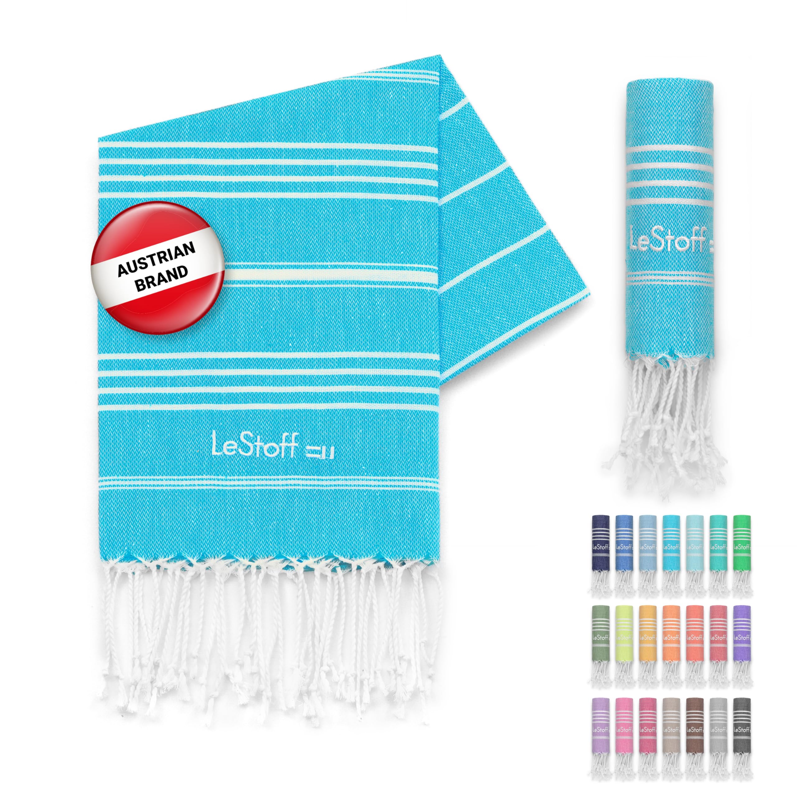 LeStoff Premium Hammam Towel - 100% Organic Cotton - Pre-washed Sustainable Absorbent & Quick-drying - Beach, Bath, Shower, Yoga, Spa & Travel Towel (50 x 100 cm, Aqua) — image 1