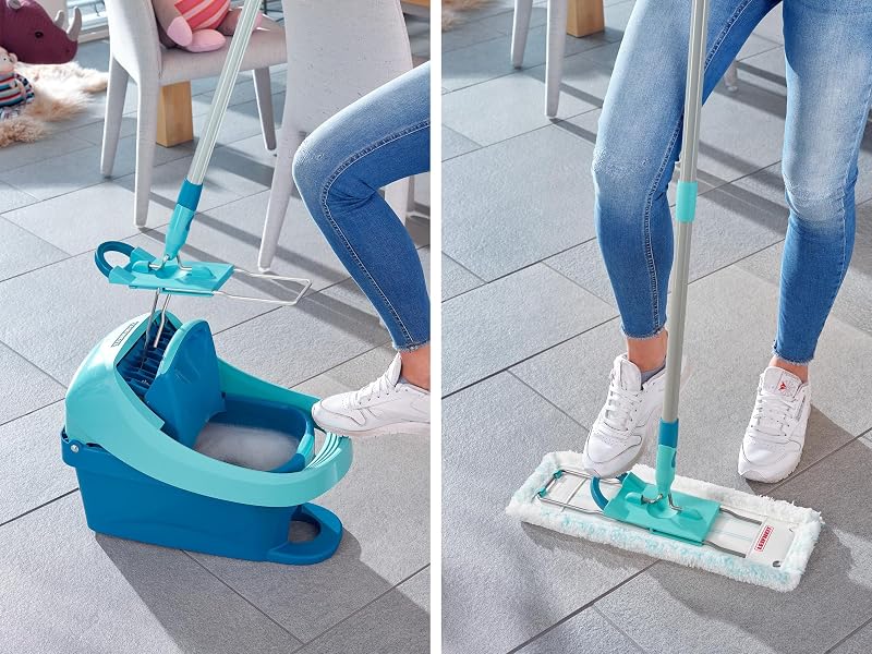 Leifheit Profi XL micro duo mop com vara de aço, mopa flexível com junta giratória, mop mop para grandes superfícies