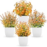 Der Rose 4 Pack Fall Fake Plants Mini Artificial Greenery Potted Plants Fall Decorations for Home Decor Indoor Office Table Room Farmhouse Bathroom Fall Decor