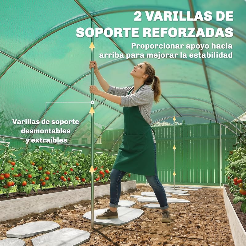 Estufa exterior 6x4x2 m com 2 varas de suporte verdes