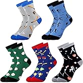 Belloxis Funny Athletic Socks 5 Pcs, Multi-Sport Design (Basketball, Baseball, Soccer, Hockey), Crew Socks for Boys Girl