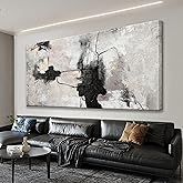 QSQ Black And Off-White Abstract Wall Art For Living Room Decor Artwork Canvas Art Wall Decor Modern Canvas Prints Pictures Abstract Wall Decor For Home Hotel Decoration 24 x 48 Inch