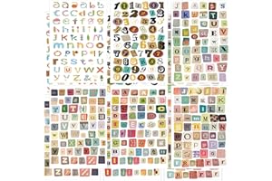 12 Sheets Scrapbook Stickers,Retro Style Alphabet And Number Stickers,Vinyl Decorative Paper Stickers For Journaling,Scrapboo