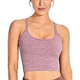 CRZ YOGA Womens Longline Seamless Ribbed Sports Bra - Padded Racerback Sports Bra Yoga Crop Tank Tops