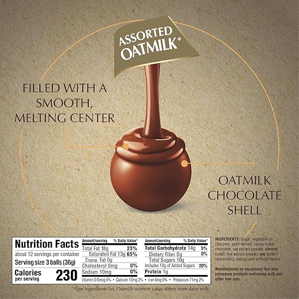 LINDT LINDOR ASSORTED OATMILK CHOCOLATE TRUFFLES, NON-DAIRY CHOCOLATE TRUFFLES WITH SMOOTH, MELTING TRUFFLE CENTER, 15.2 OZ.