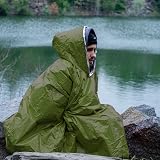 aZengear Emergency Survival Poncho 4pc Thermal Mylar Foil Hooded Green view 7