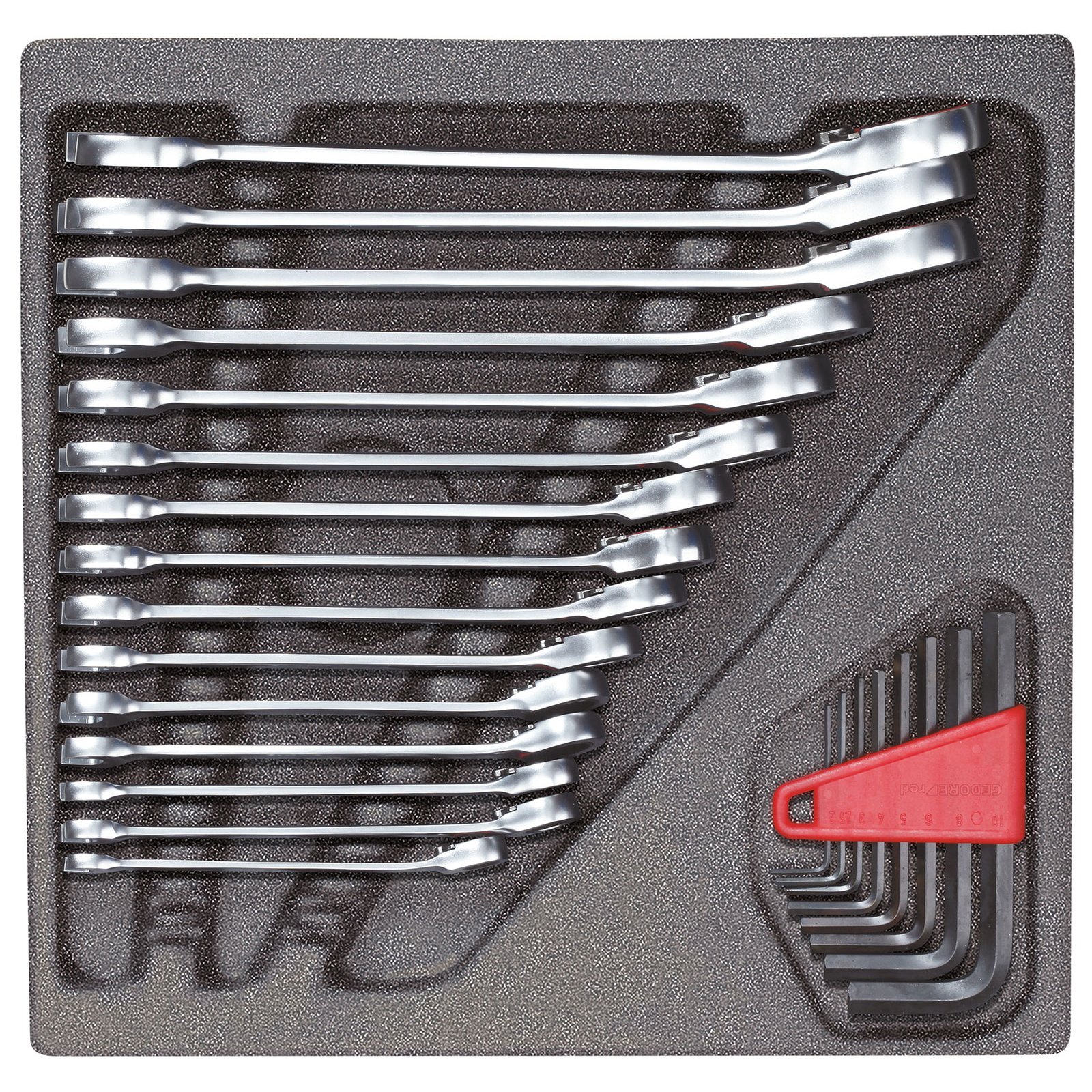 GEDORE Red Combination Ratchet Spanner and Angle Screwdriver Set in 2/3 Foam Module, 24 Pieces