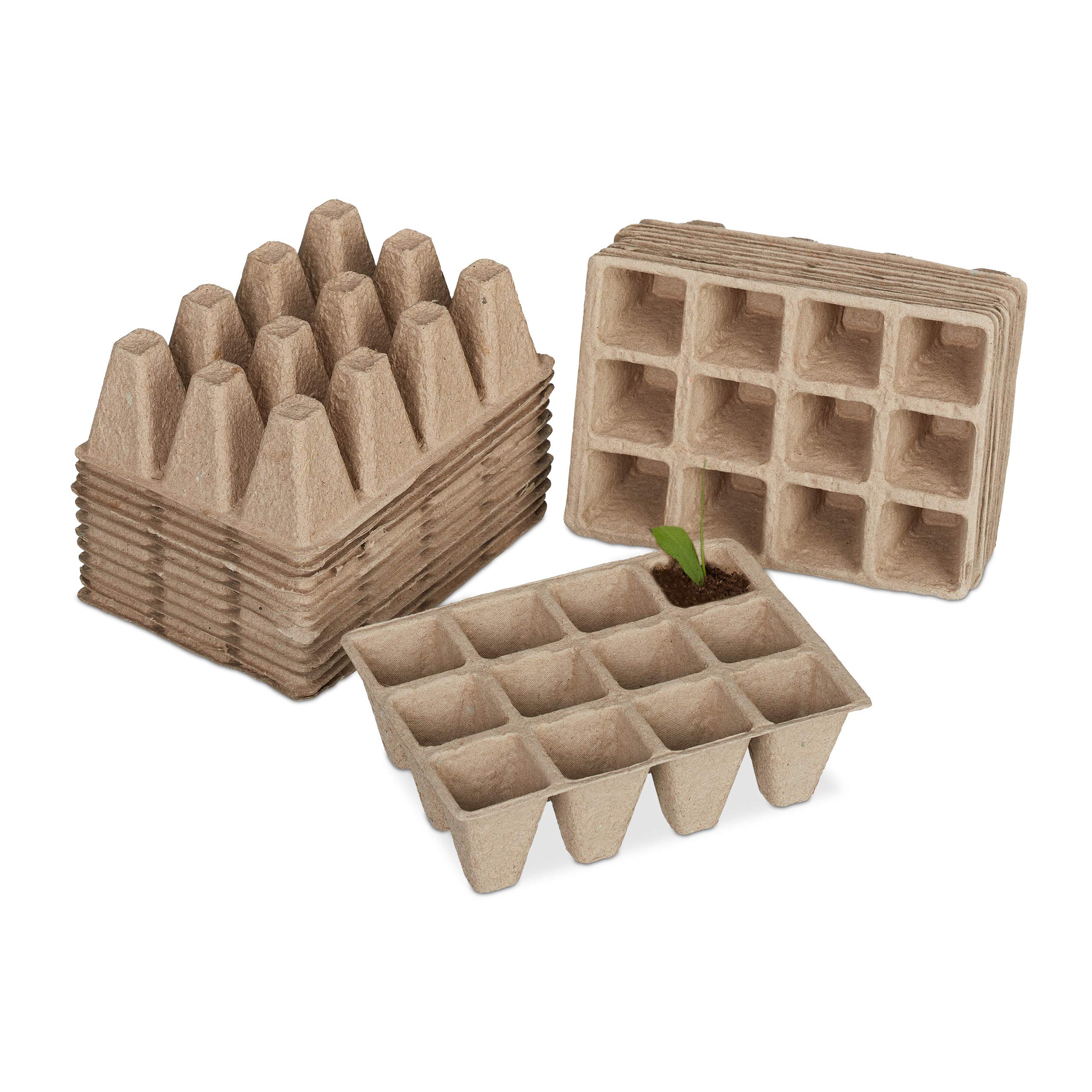 Relaxdays Propagation Pots Set of 24, Propagation Plates for 288 Seedlings, Paper, Biodegradable, HBT: 5 x 16.5 x 12 cm, Natural