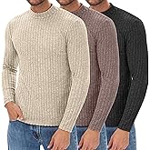 August Alley 3 Pack Men's Mock Turtleneck Sweaters Long Sleeve Ribbed Knit Shirts Slim Fit Casual Pullover Lightweight Layer