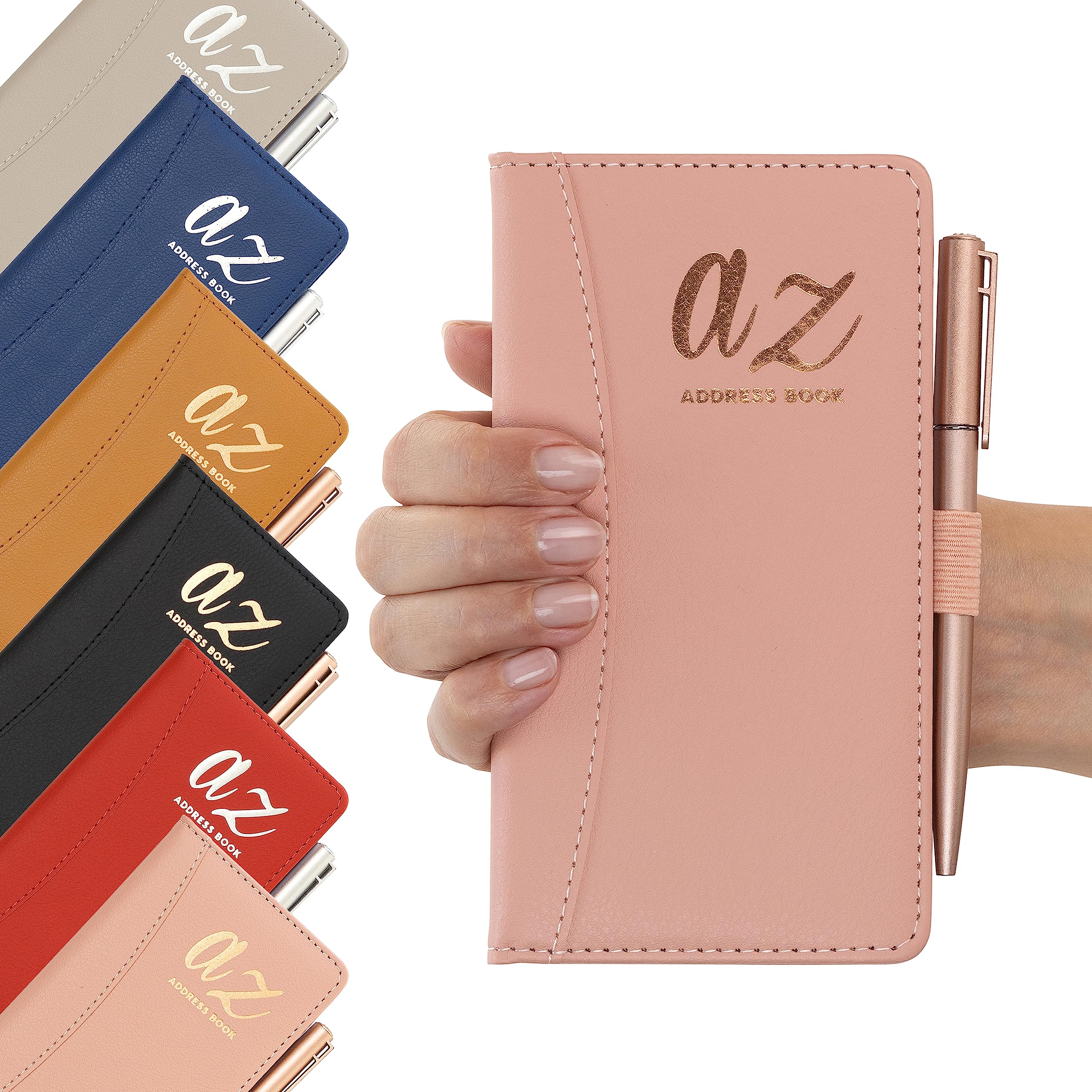 Evelay Address Book A-Z Pink Index Hard Back Cover Slim Address & Pen Telephone Alphabetical Tabs (Pink)