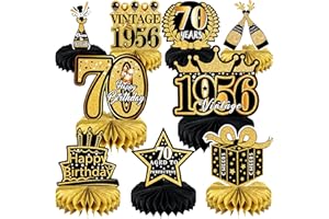 MDCGFOD 9 Pcs 70th Birthday Decoration for Men Women Happy 70th Birthday Honeycomb Centerpieces 70th Birthday Table Decorations Black and Gold Cheers to 70 Years Decor Birthday Party Favors